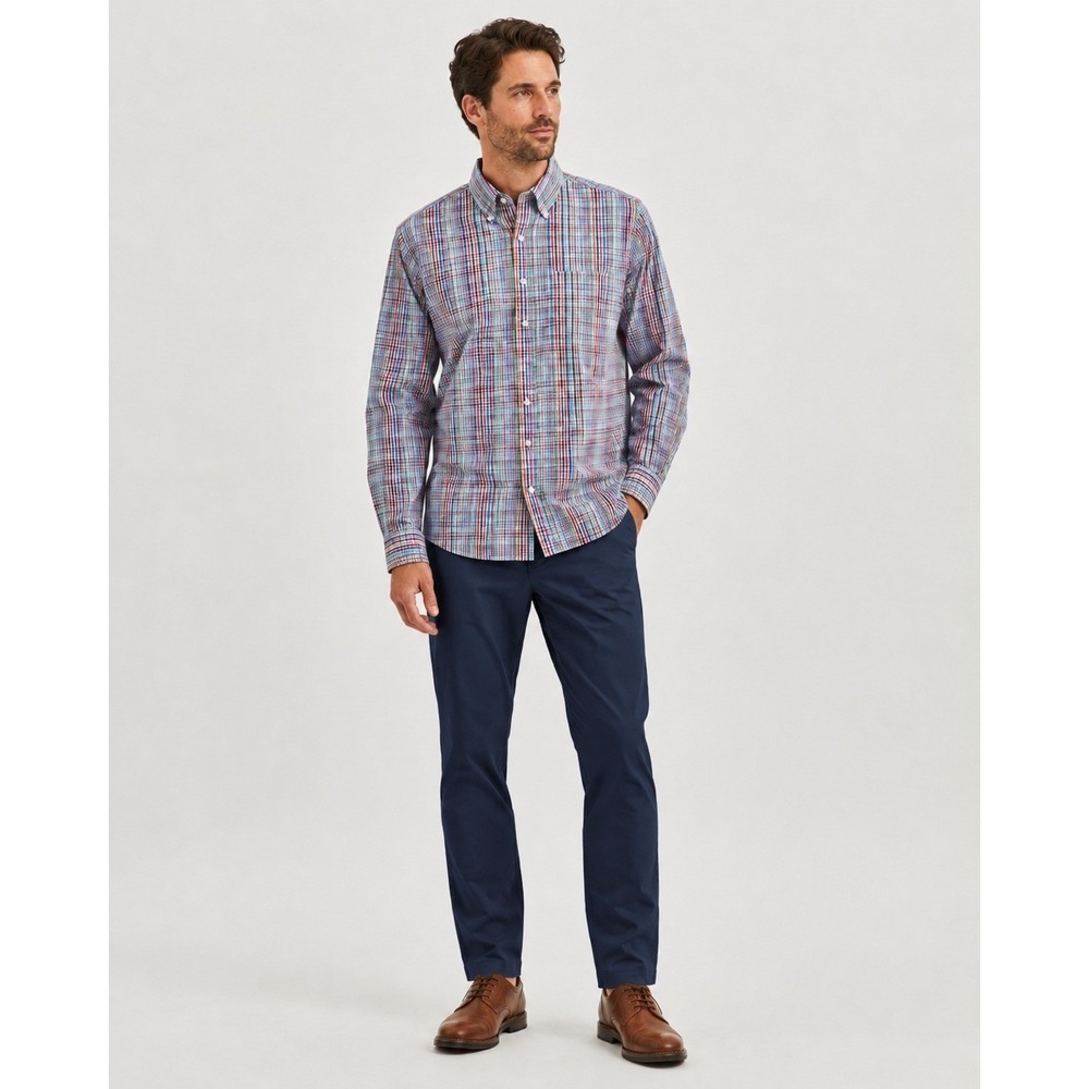 Peter Millar Button Front Shirtโ Seaside Finish Mens Medium Cotton Pastel Plaid